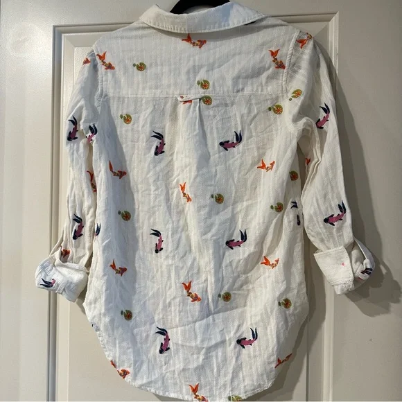 Maeve By Anthropologie 100% Cotton Embroidered Koi Button-Down Shirt - Picture 4 of 6